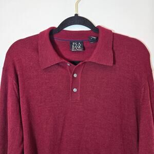 Jos. A. Bank Merino Wool Polo Sweater Size M Burgundy Long Sleeve Wine Pullover